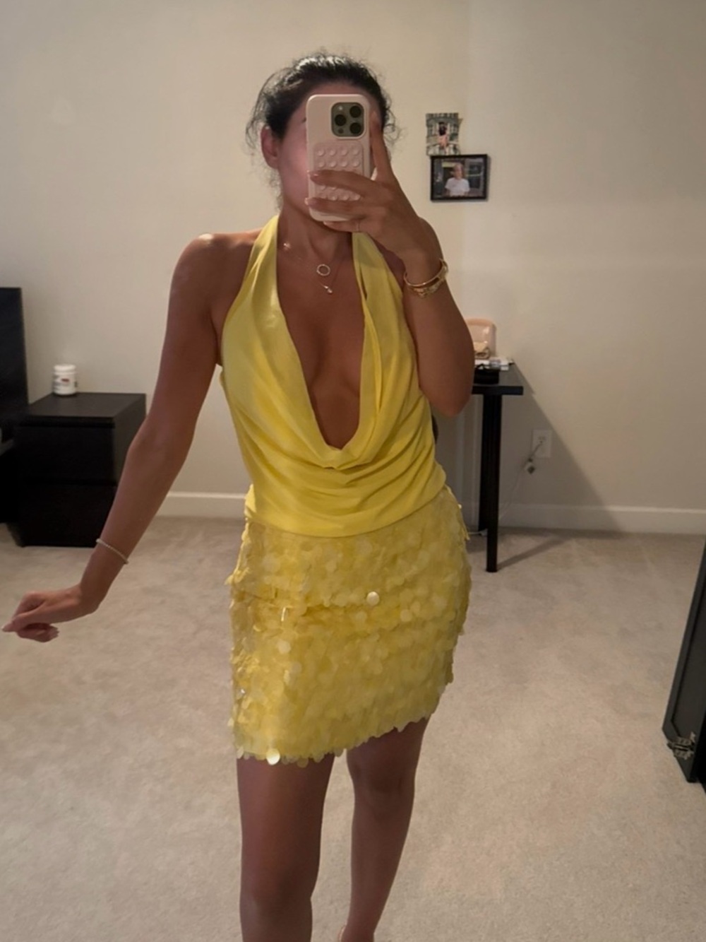 Zara yellow sequin Skirt and top